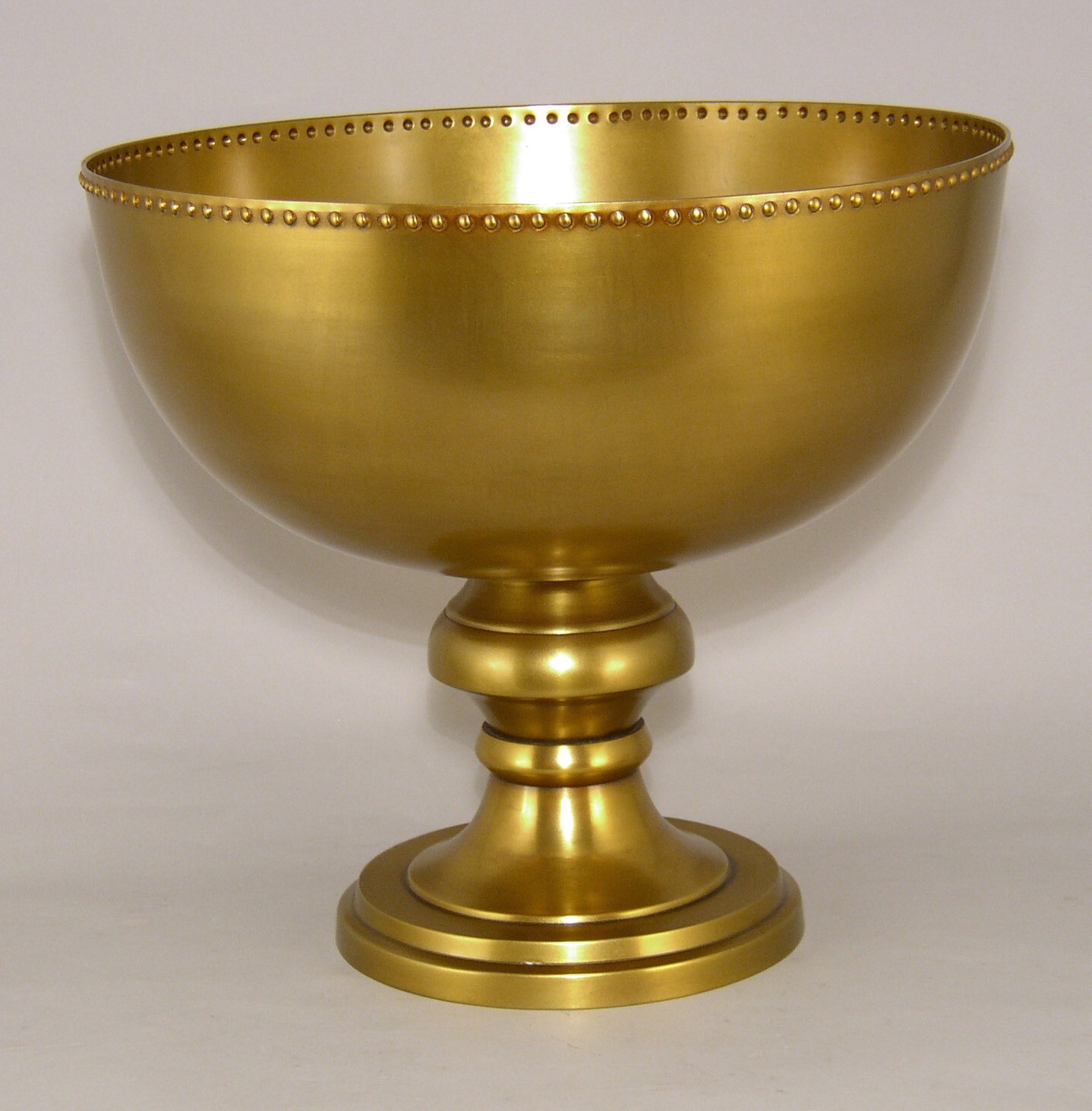 Compote Bowl Vase Gold Finish Aluminum Bead Border 12″Dia 11″High FREE SHIPPING