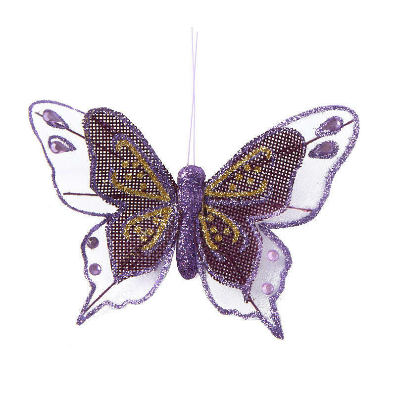 Factory Direct Craft Purple Glittered Burlap Artificial Butterflies
