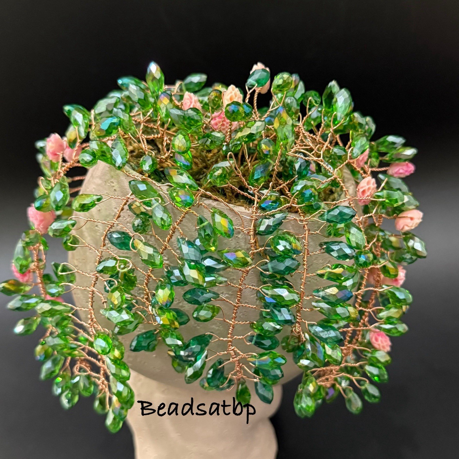 Handmade Beaded Forever Plant Crystal Teardrop Beads Cute 7” Resin Girl Planter