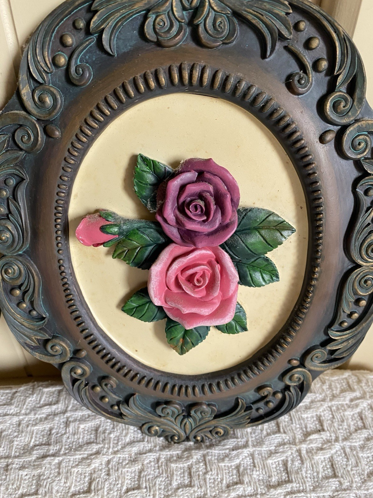Vintage Rose Floral Wall Hanging Plaques Shabby Chic Cottagecore Decor Set Of 2