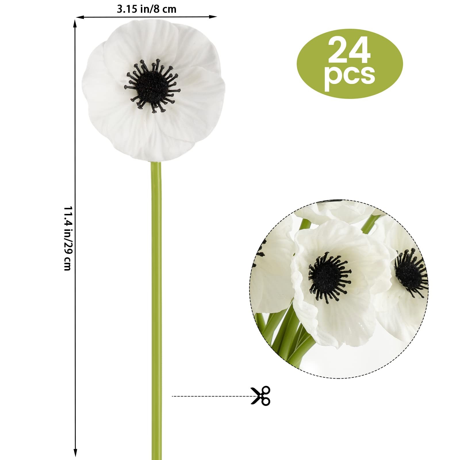 Artificial White Flower, 24 PCS Black and White Flowers, 11 Inch Silk Anemone…