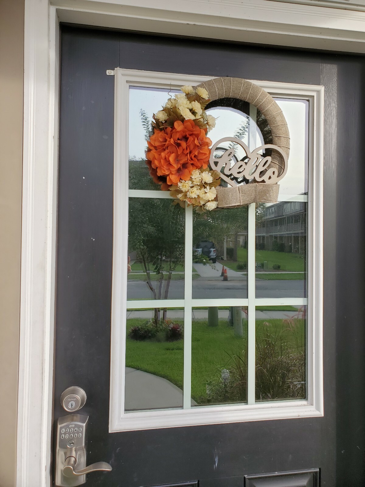 FLOWER Hydrangeas burlap WREATH Heart HELLO FALL autumn Decor Front Door 15″