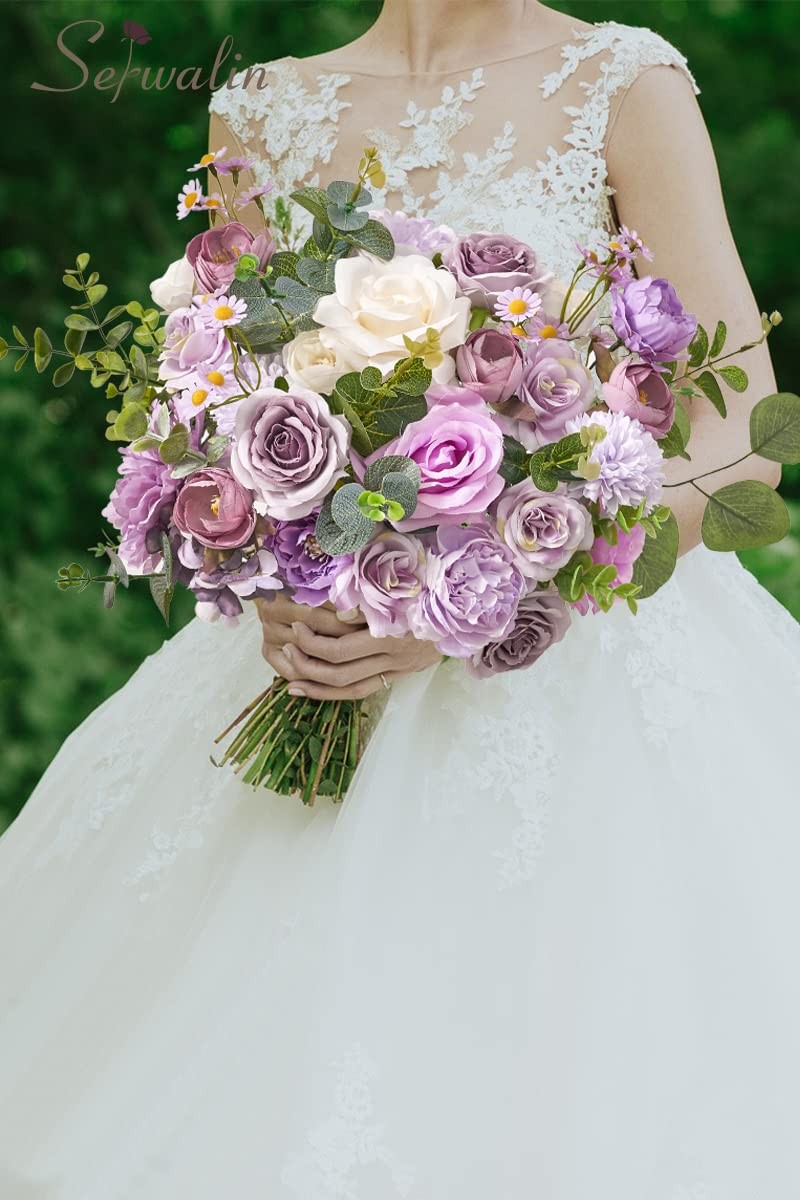 Serwalin Artificial Flowers Silk Flowers Wedding Cake Flowers Purple Fake Flo…