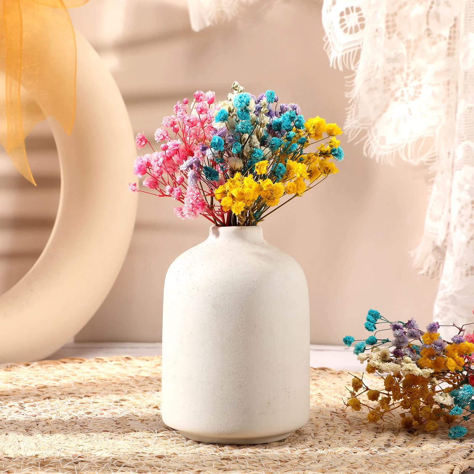 100 Pcs Mini Dried Baby Breath Flowers Gypsophila Ivory Mixed Color Flowers D…