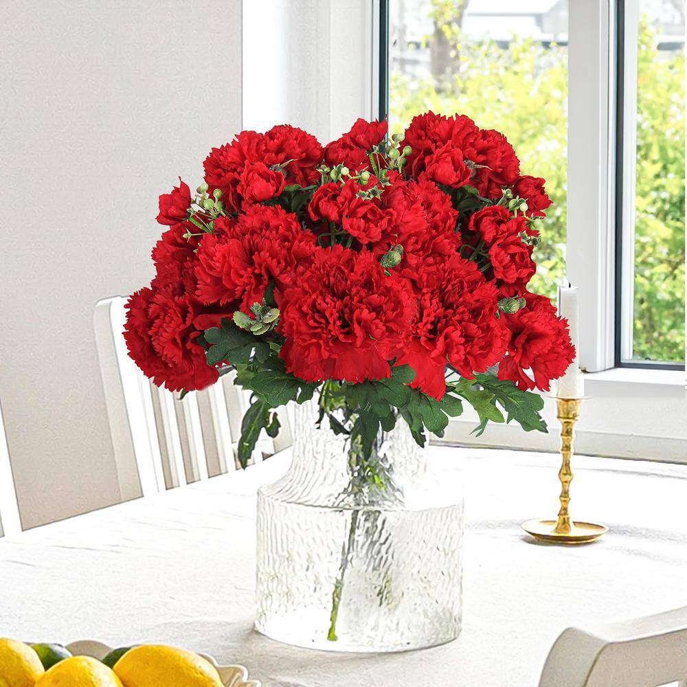 18 In. Red Artificial Carnation Flower Stem Bush Bouquet (Set of 2)