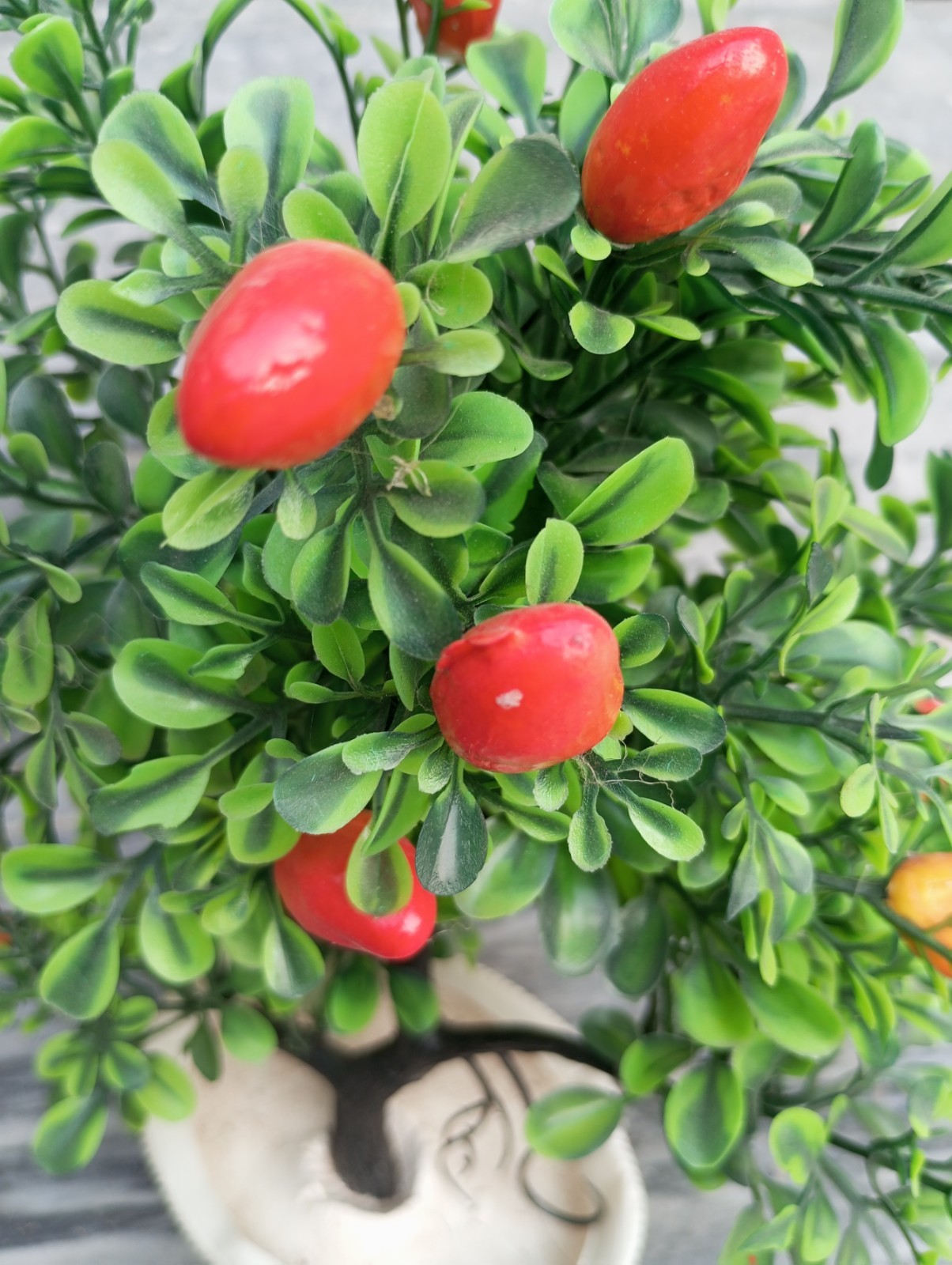Artificial Bonsai Tree with Red Fruit Decorative White Pot Home Decor