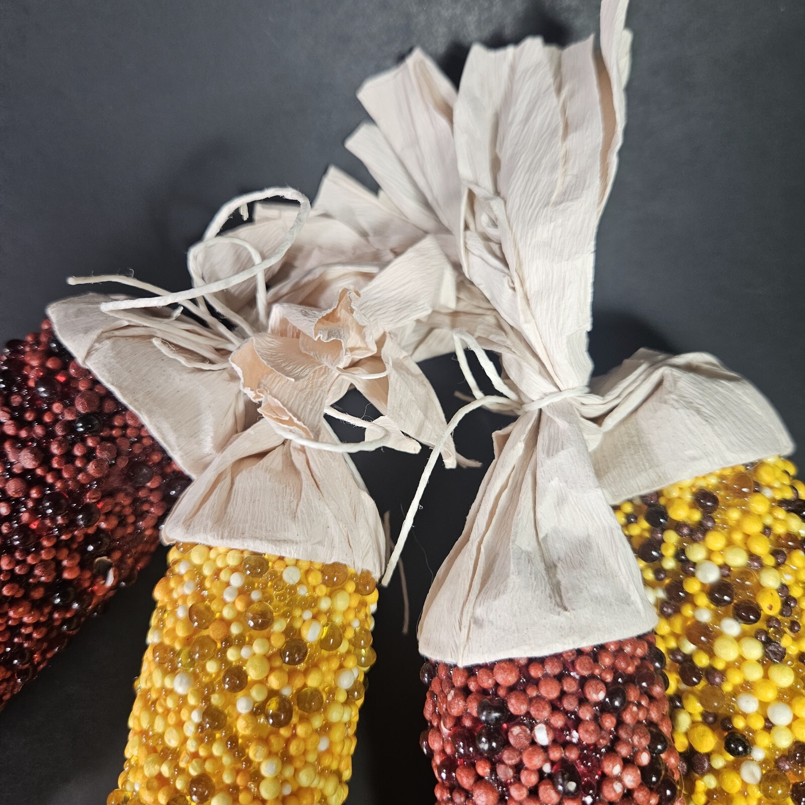 Beaded Indian Corn Cob Mix Lot Styrofoam Acrylic Yarn Thanksgiving Autumn Decor