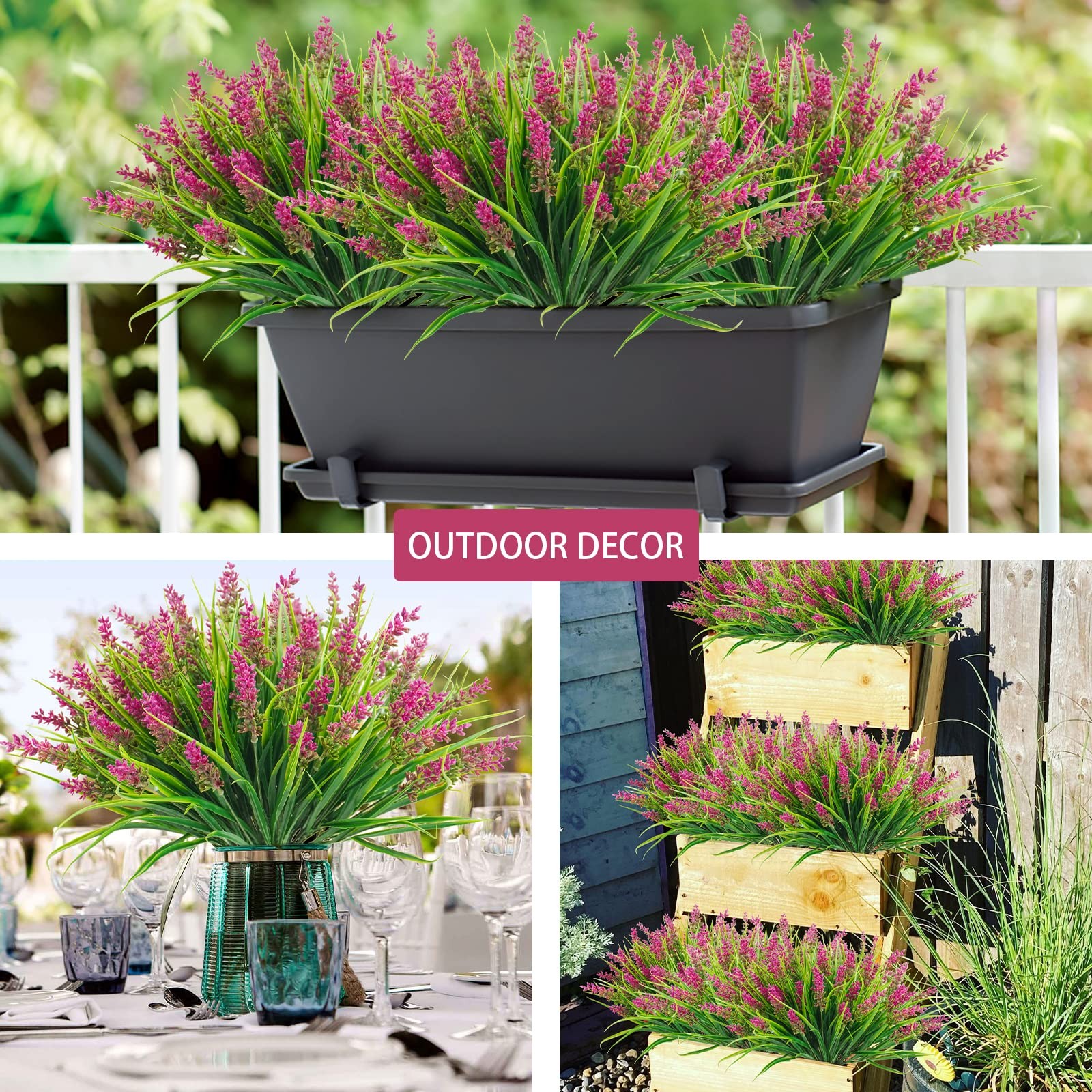 24 Bundles Artificial Grass Fake Plants, Outdoor Fake Monkey Grass Greenery U…