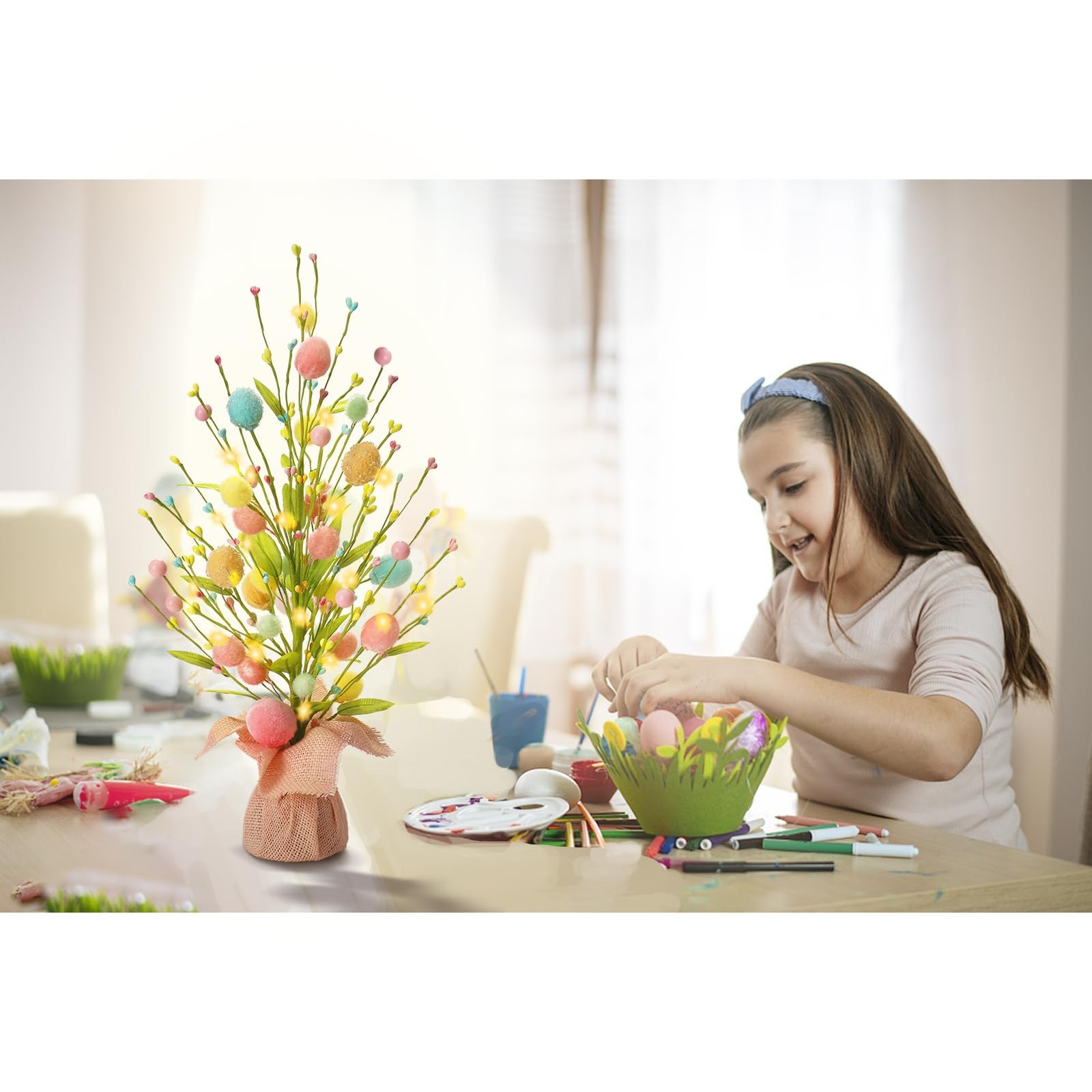 Easter Decorations, Artificial 18 Inch PreLit Easter Egg Tree Tabletop Decor …