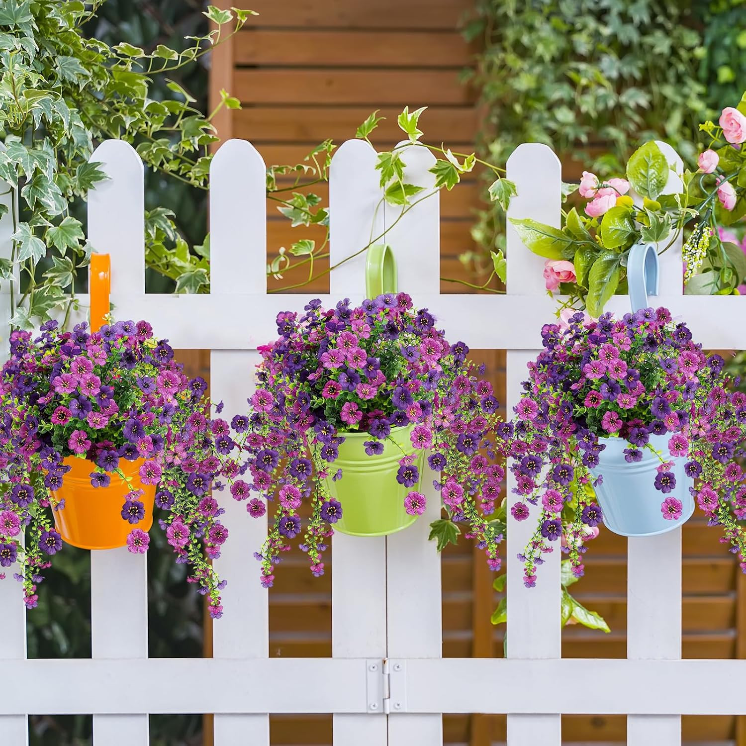 6Pcs UV Resistant Faux Silk Flowers for Outdoor Decor – Purple Mums & Daisies