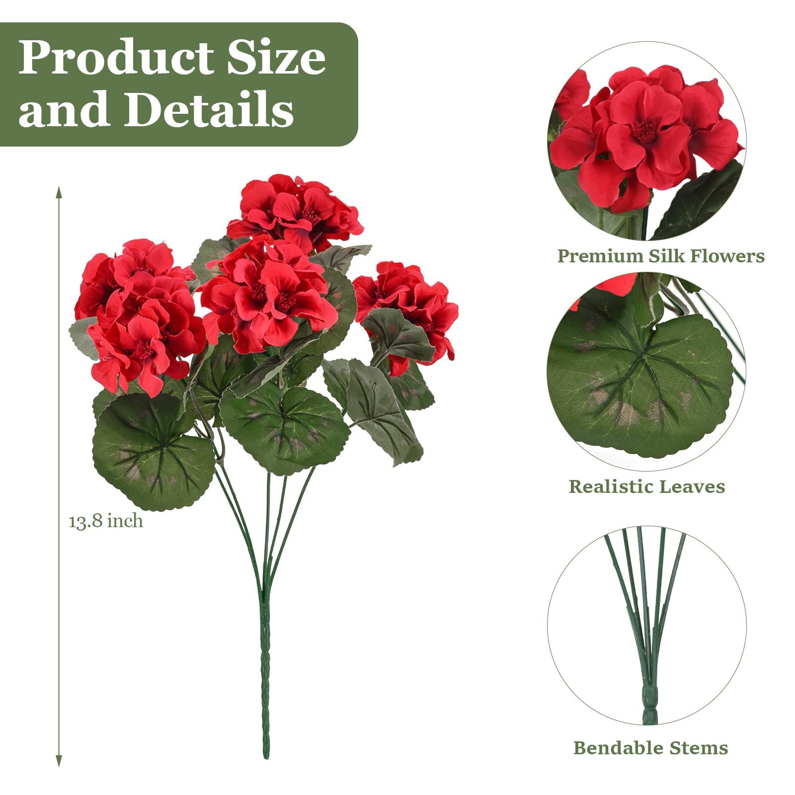 PABREY 12 Pcs Artificial Flowers for Outdoors, Faux Silk Geraniums Flowers UV…