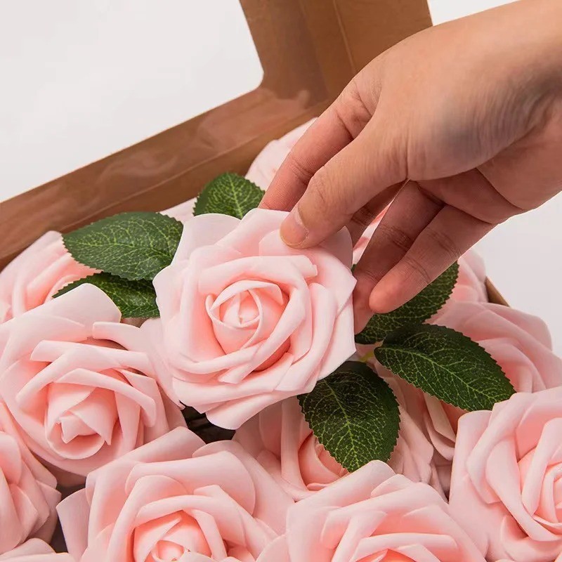 25Pcs Artificial Flowers Fake Flowers Roses Stem for DIY Wedding Bouquets Party