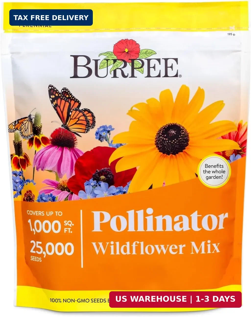 Burpee Wildflower 25,000 Bulk, 1 Bag, 18 Varieties of Non-GMO Flower Seeds Polli
