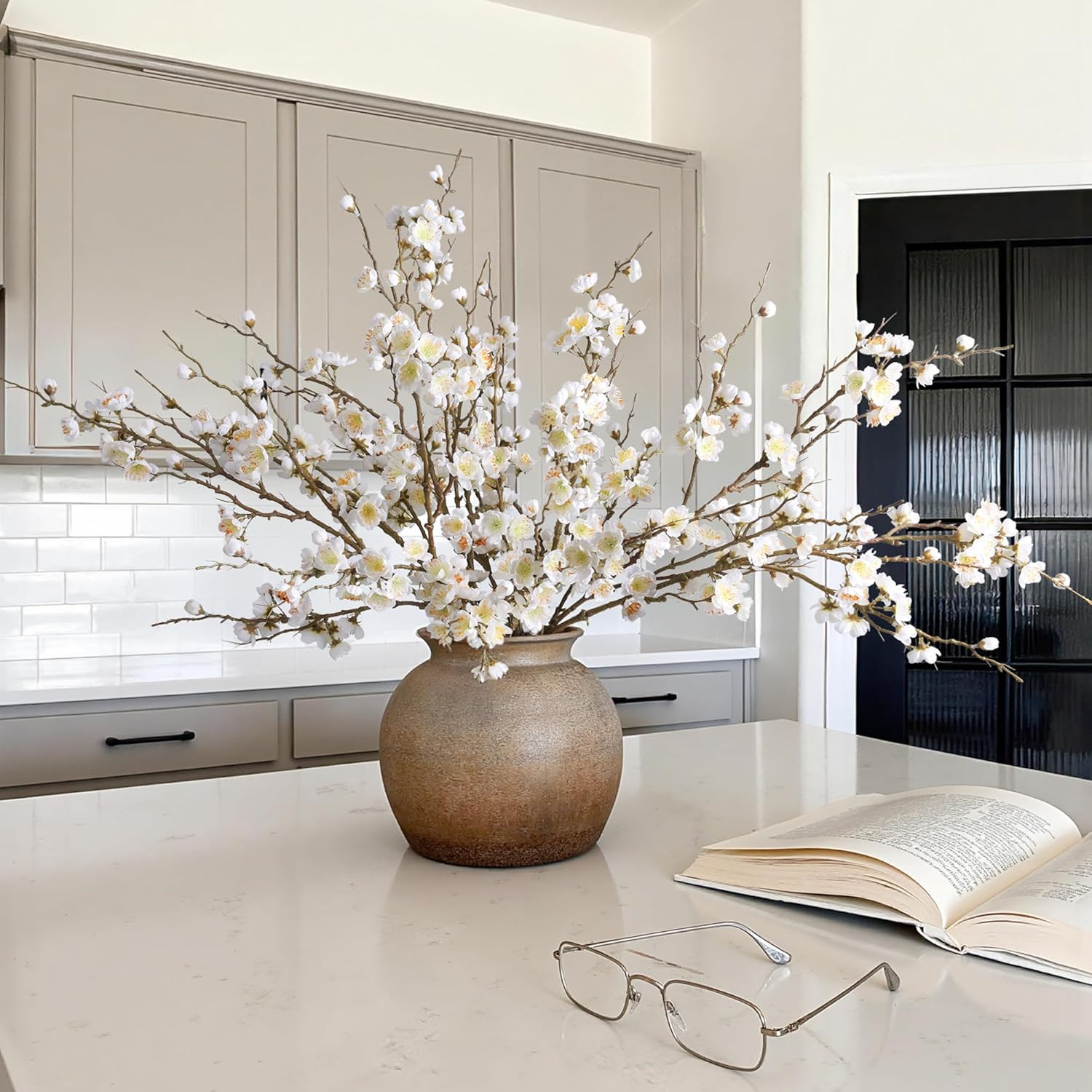 6 PCS Artificial Cherry Blossom Branches Spring Indoor Decoration, Faux Flowers