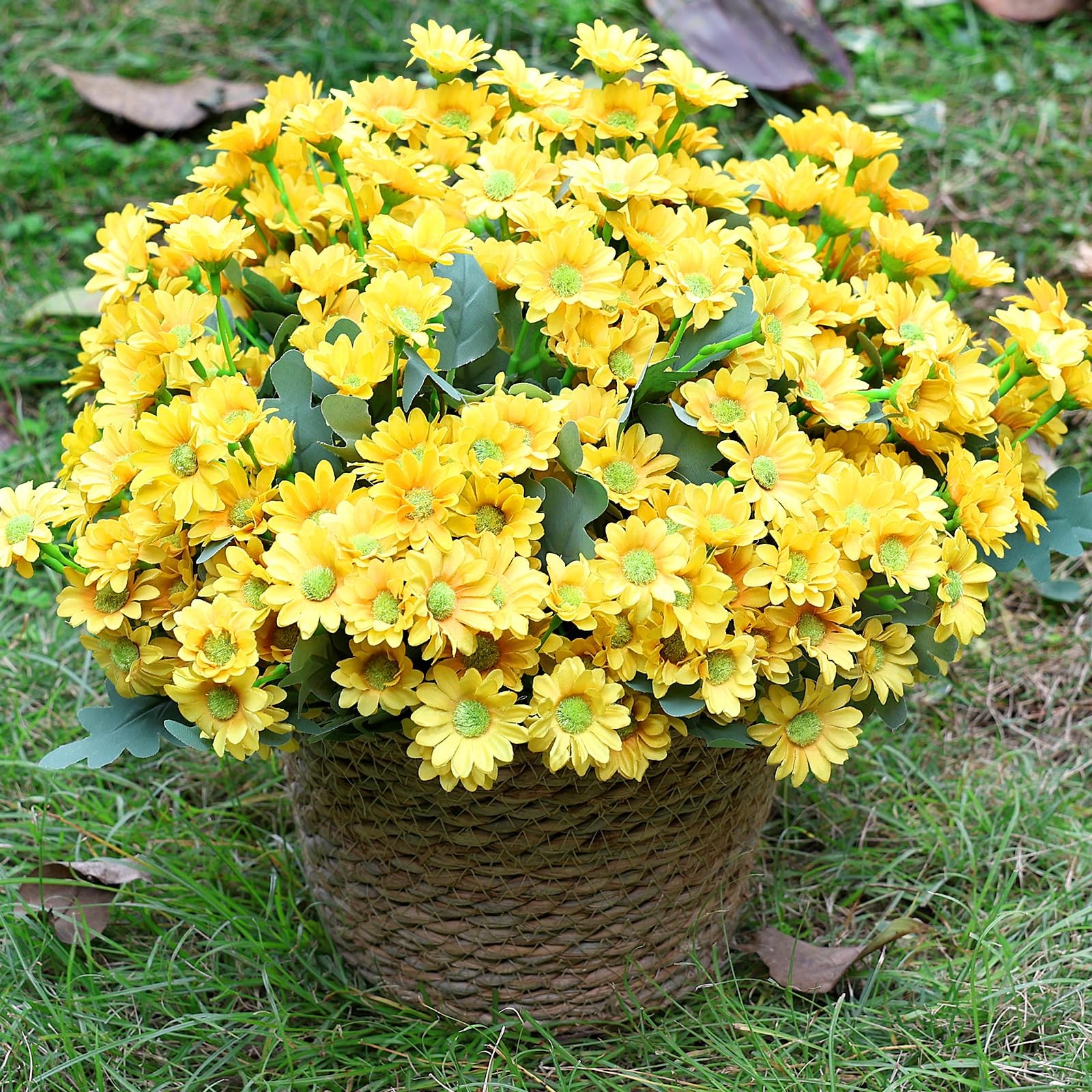 24 Bundles Artificial Daisy Flowers for Outdoor – Fake Mums Faux UV Resistant…