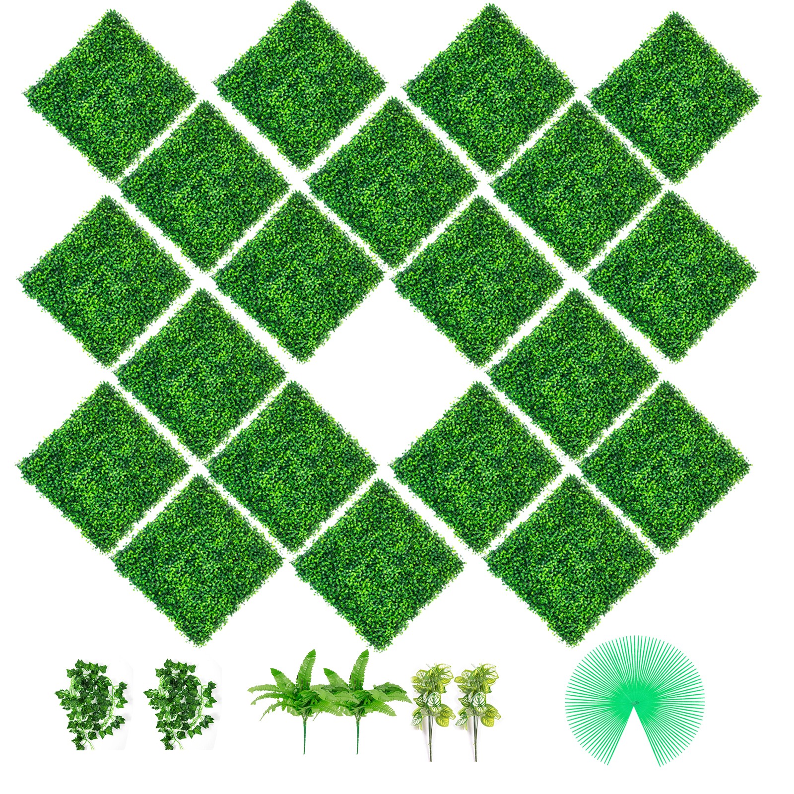 VEVOR Artificial Boxwood Panel Boxwood Hedge Wall Panel 20PC 20×20″ Garden Decor
