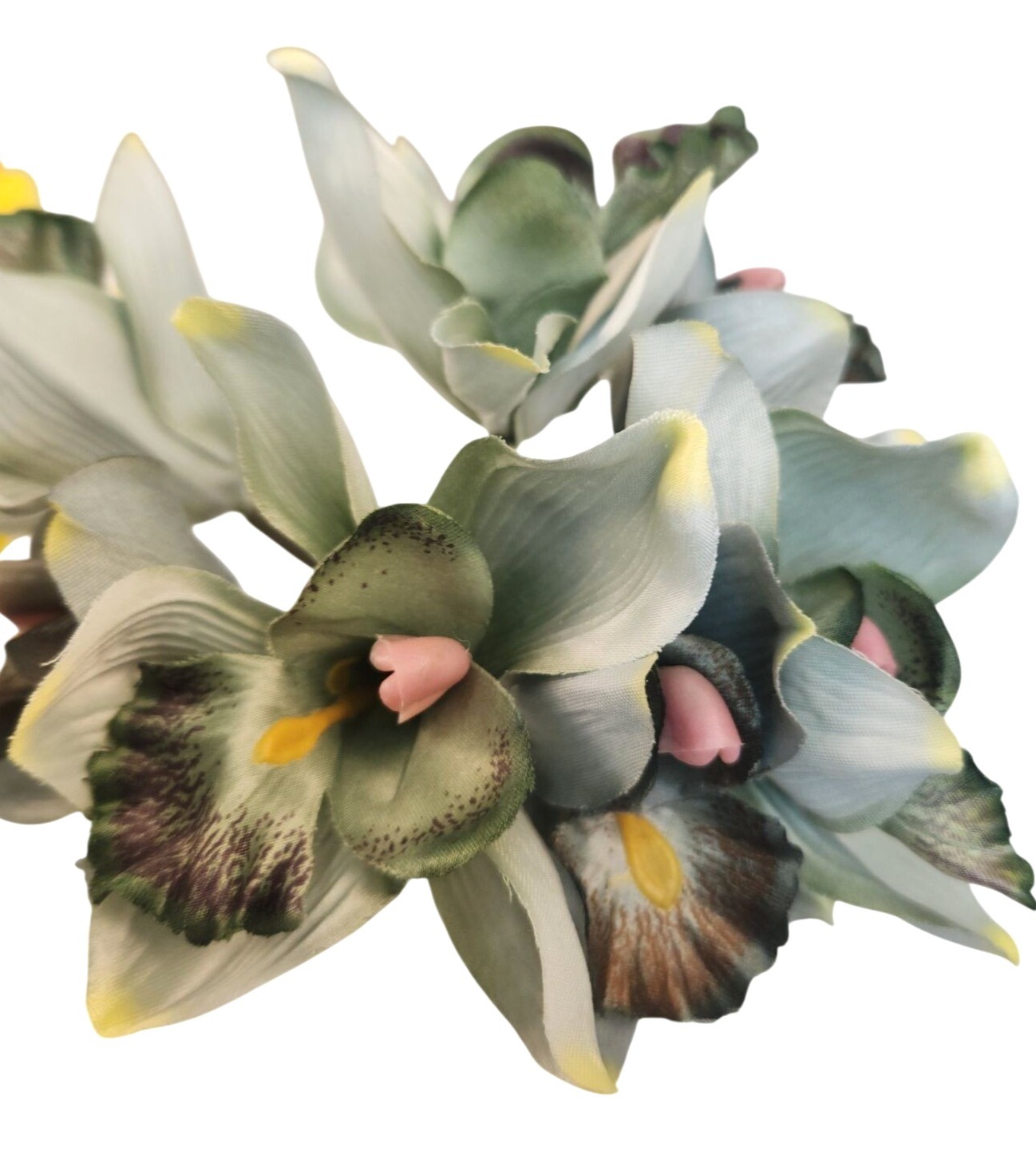 Artificial Cymbidium Orchid Bouquet 7 Stem Jade Green Faux Orchid Floral Decor