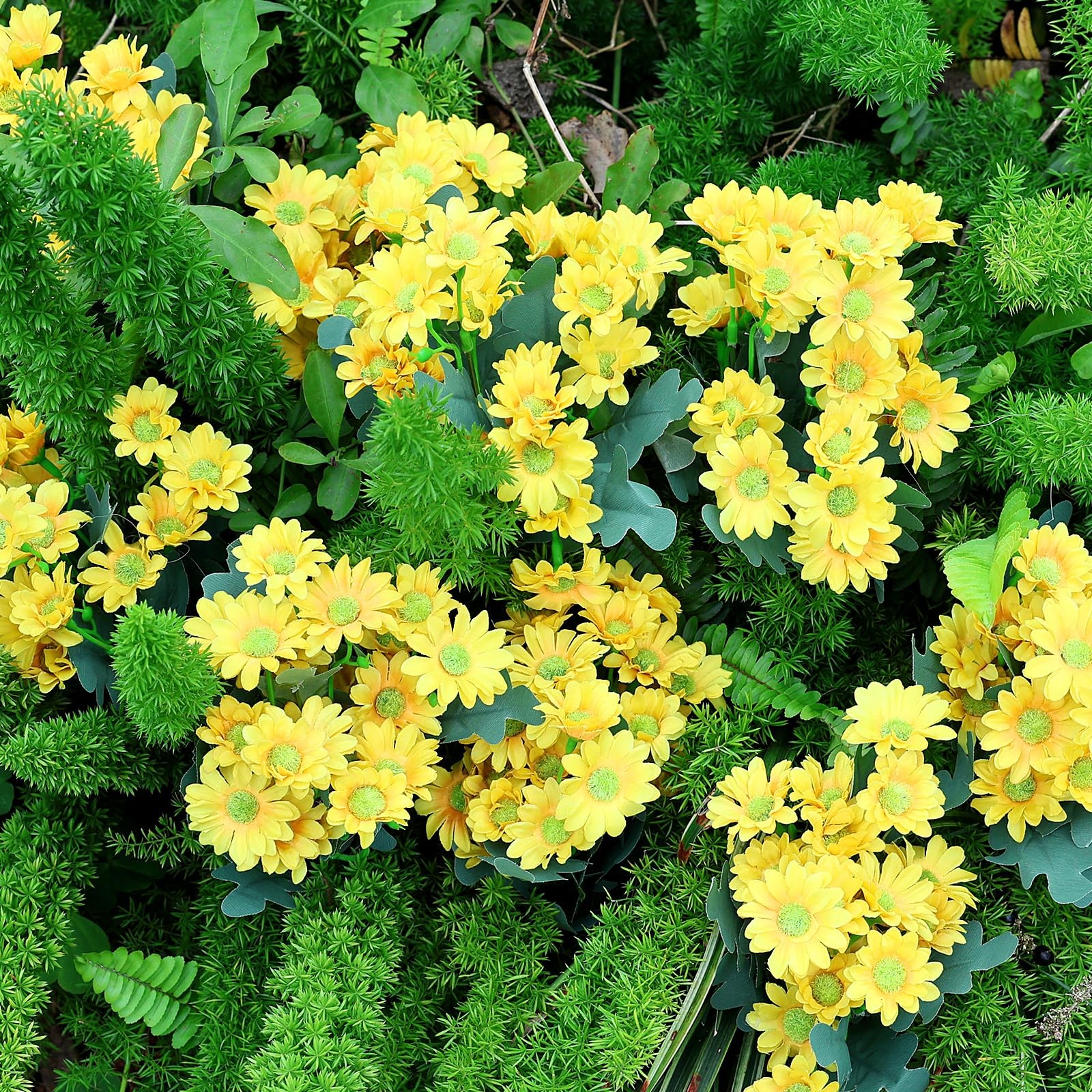 24 Bundles Artificial Daisy Flowers for Outdoor – Fake Mums Faux UV Resistant…
