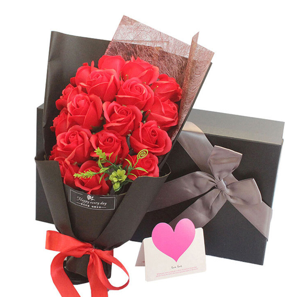 US 18 Pcs Eternal Rose Soap Flower Bouquet Valentine’s Day Gift Girlfriend Wife