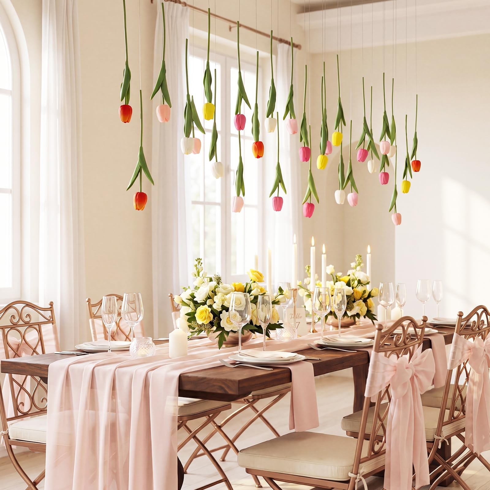 12 Pack 6 Colors 5 ft Artificial Tulips Hanging Flower Garland Decorations Sp…