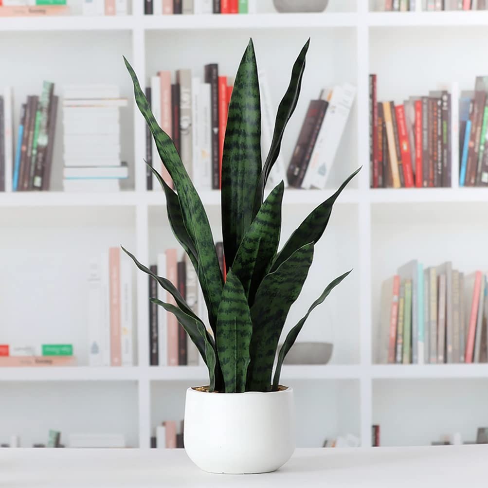 Beebel Artificial Snake Plant 22 Inch Fake Sansevieria Fake Agave Potted Plan…