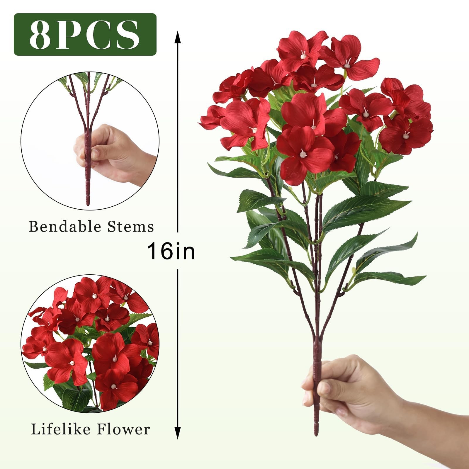 8 Bundles Artificial Impatiens for Outdoor Spring Summer Decor, No Fade Silk …