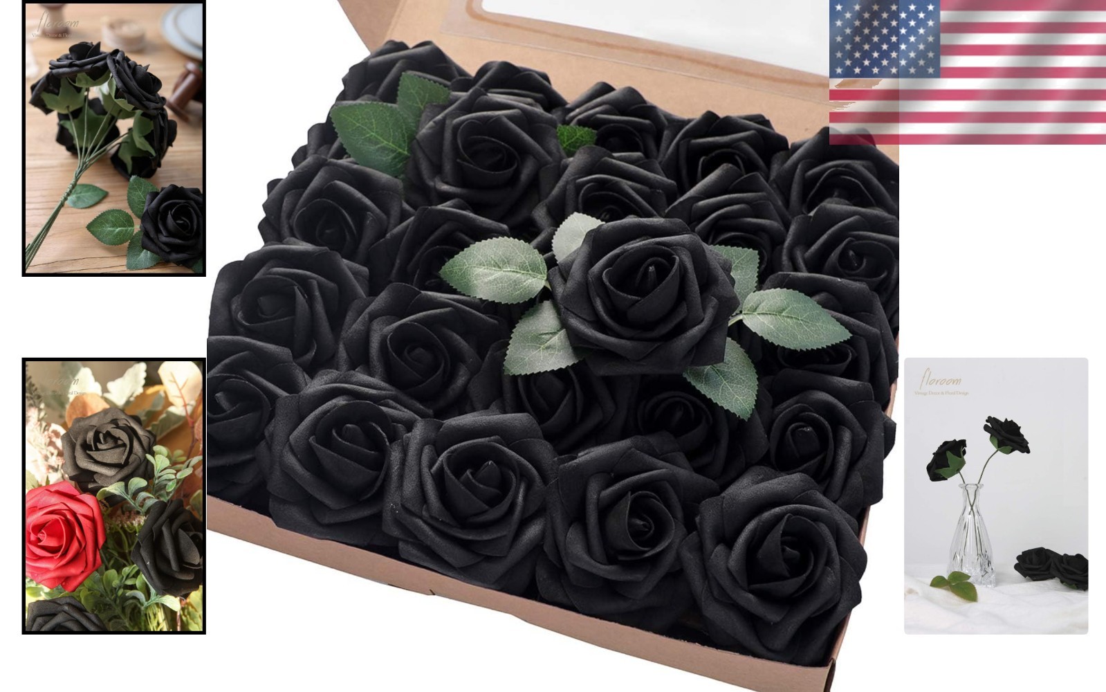 25pcs PE Foam Black Roses – Flexible Stems for Ultimate DIY Floral Creativity
