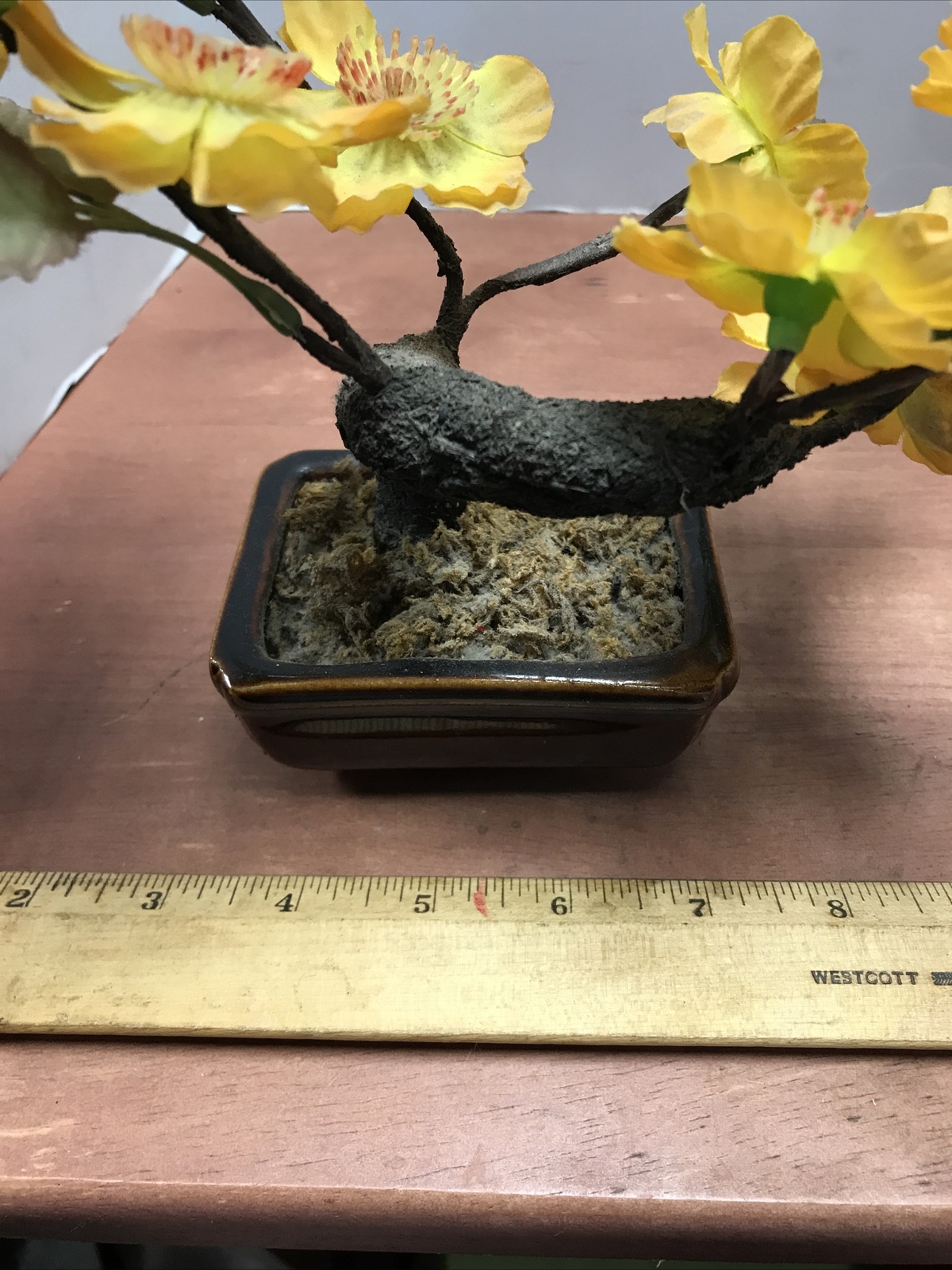 Flowering Bonsai Tree Asian Adjust Wire Silk Flowers Plastic Leaves Ceramic Base