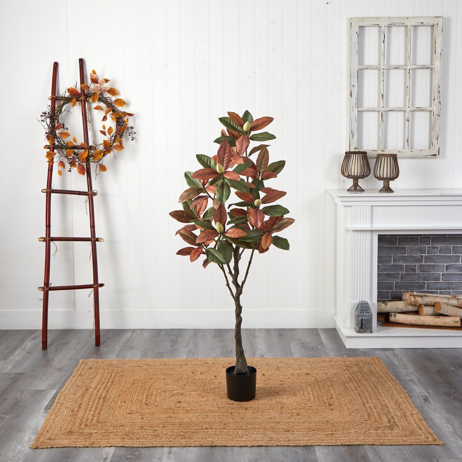 5’ Fall Autumn Magnolia Artificial Tree w/77 Lvs Home Decor. Retail $196