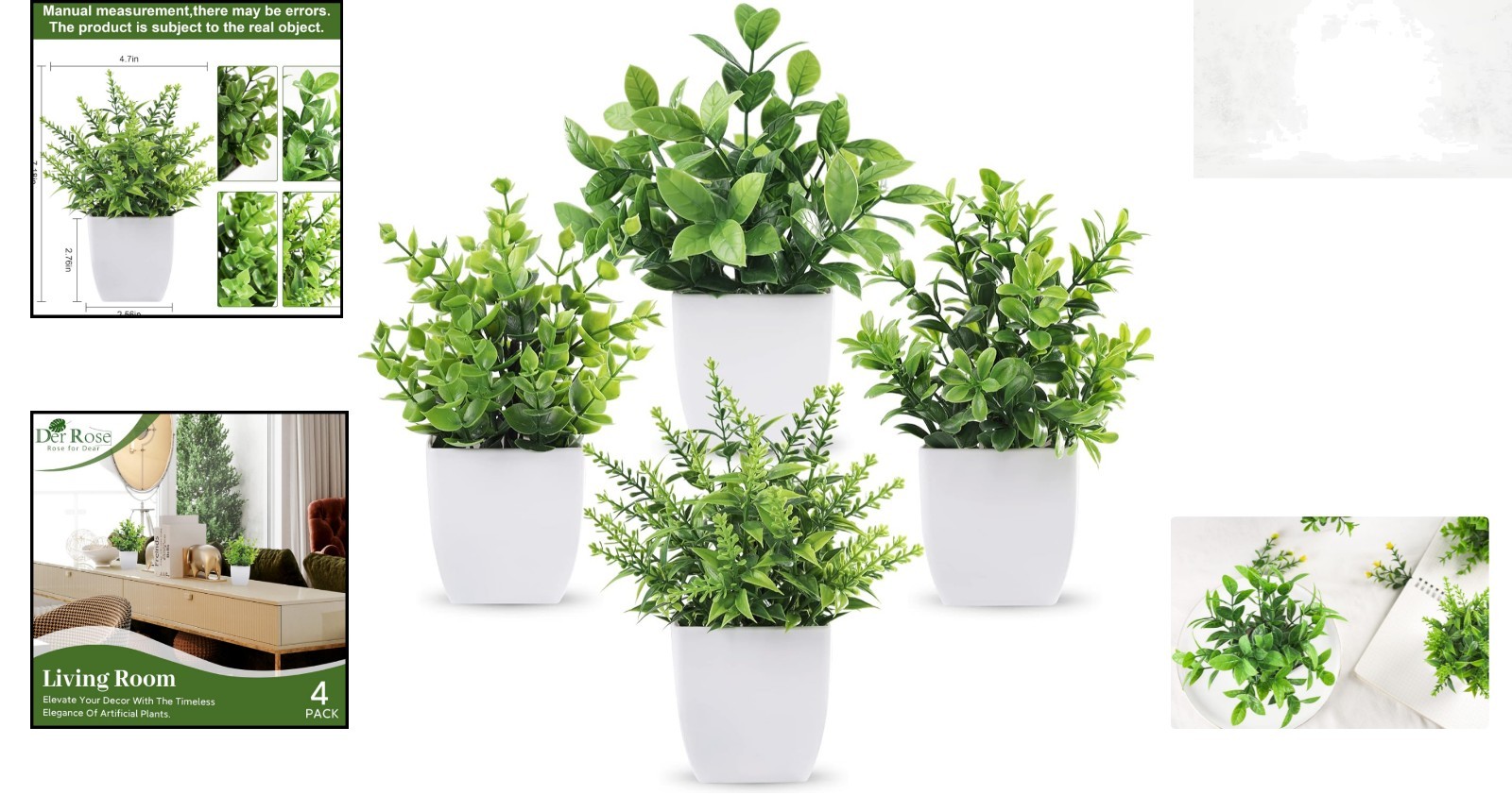 Versatile 4 Pack of Artificial Potted Plants for Bathroom, Office & Living Room