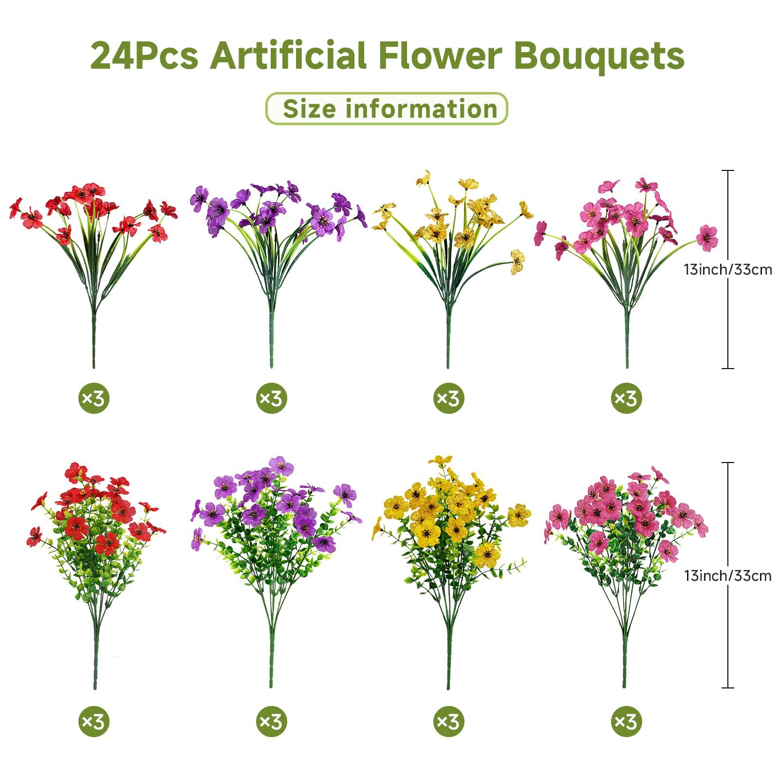 24 BUNDLES ARTIFICIAL FLOWERS FOR OUTDOORS DECORATION UV RESISTANT SILK VIOLET F