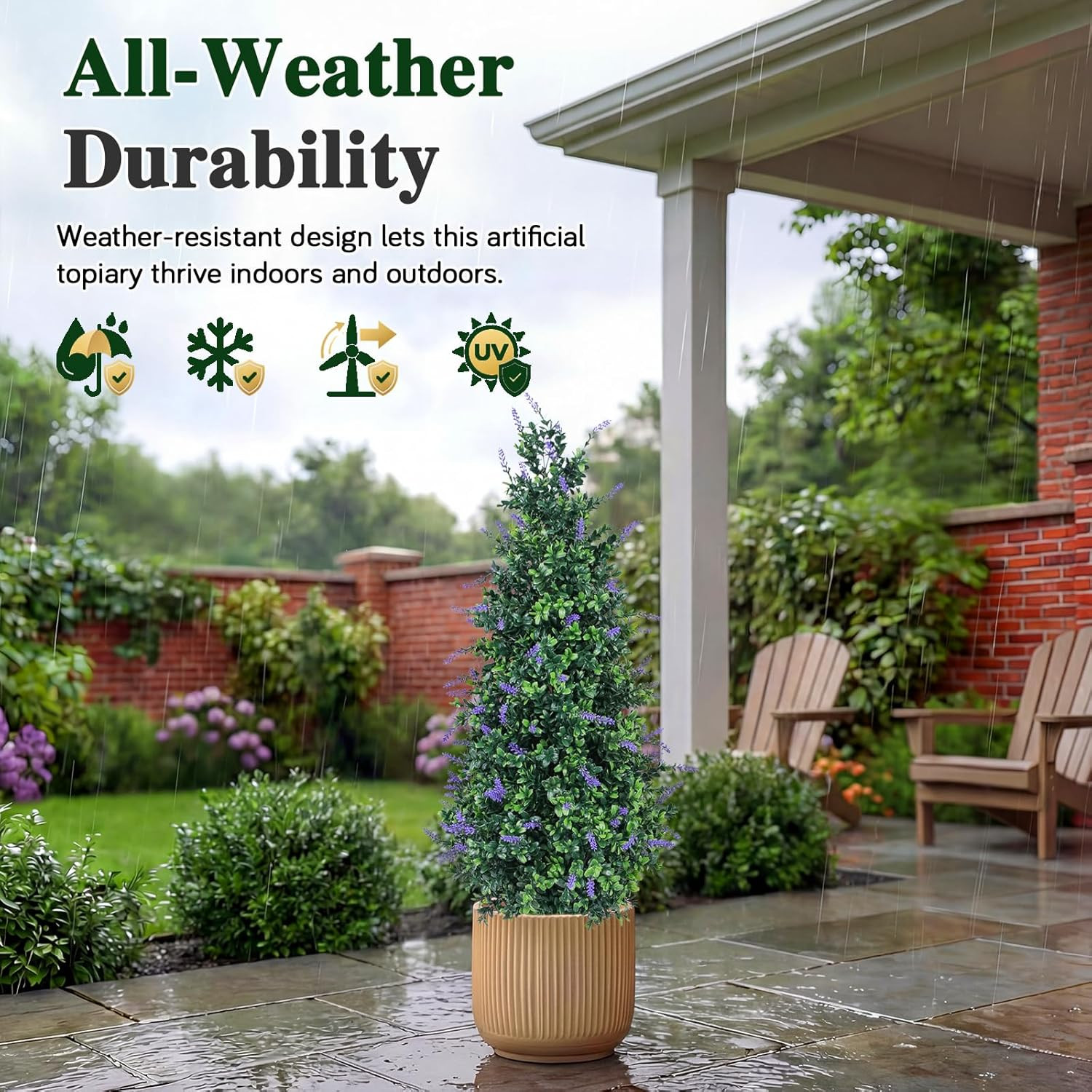 Set of 2 – 3Ft Lavender Artificial Topiary Trees for Indoor/Outdoor Decor