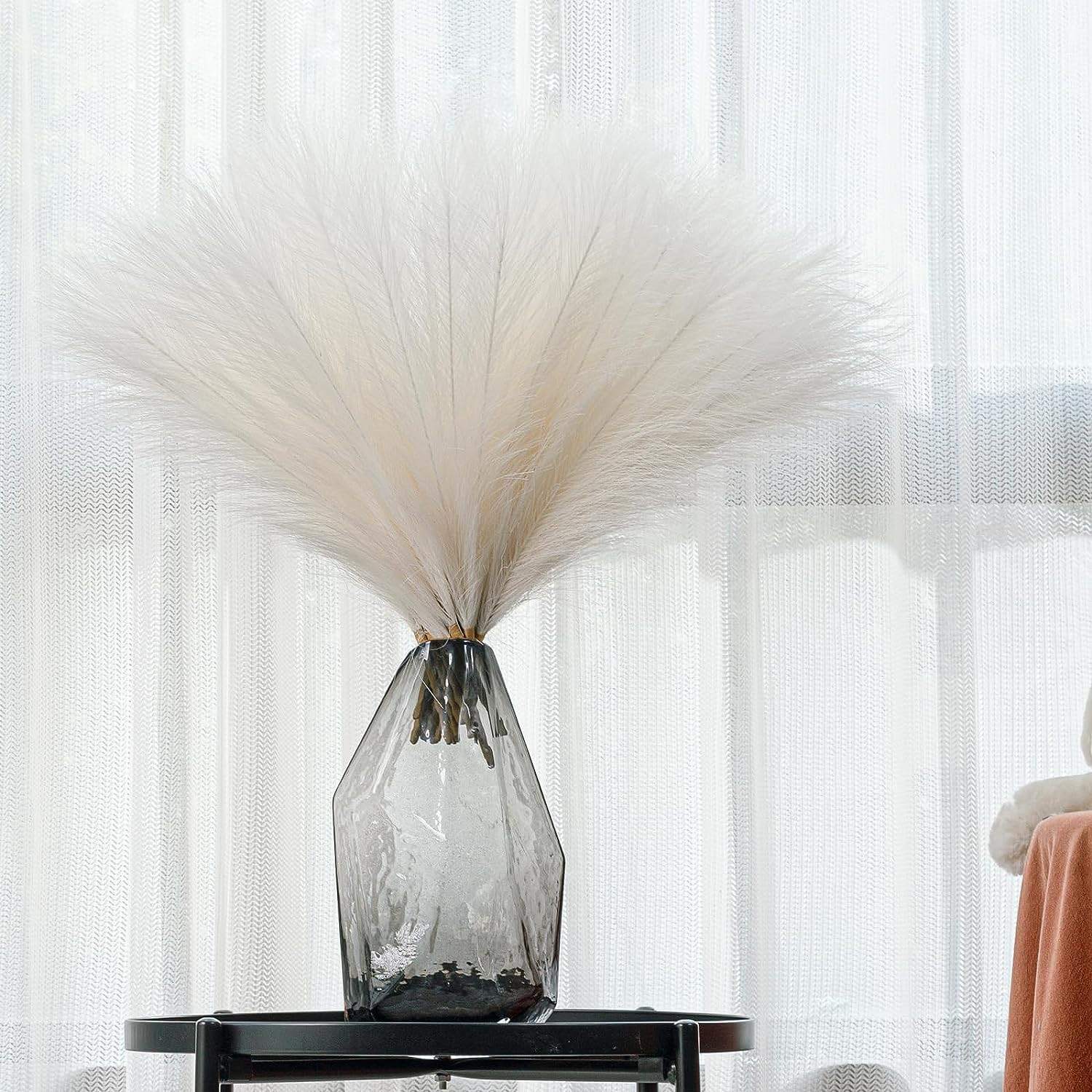 10 Stems White Pampas Grass Fluffy – 17.7″ Faux Pampas Grass Decor Small Pampas