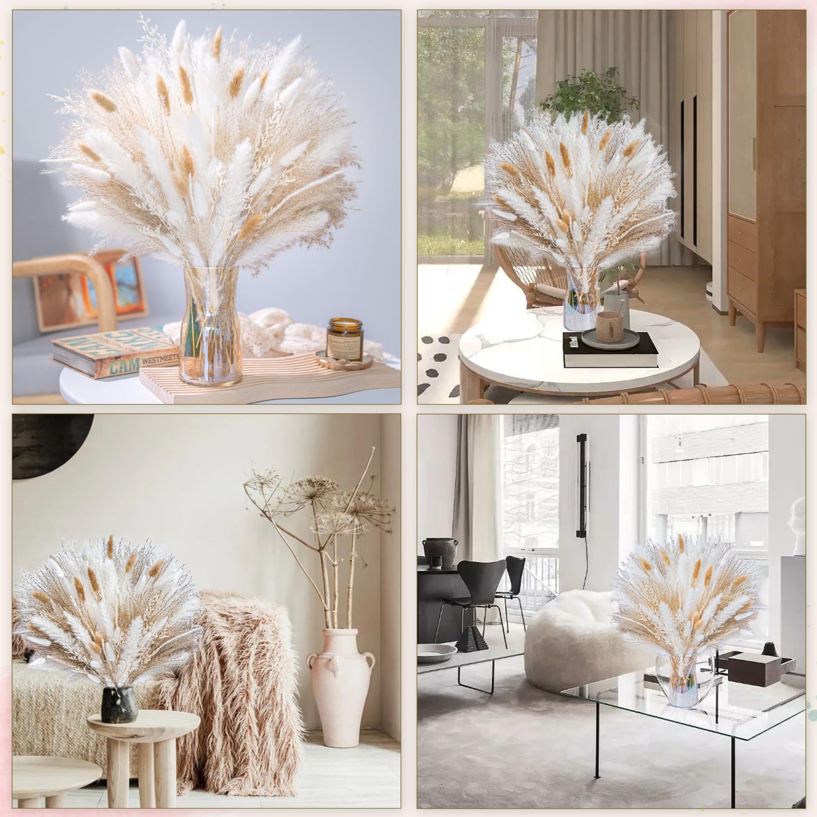 95 PCS Natural Pampas Grass Decor Bouquet | Boho Dried Floral Arrangement Cen…
