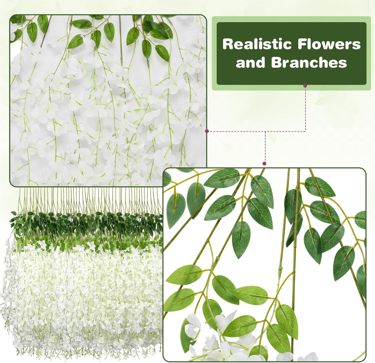 108 Pack Wisteria Hanging Flowers – 3.6ft White Artificial Garland Decor