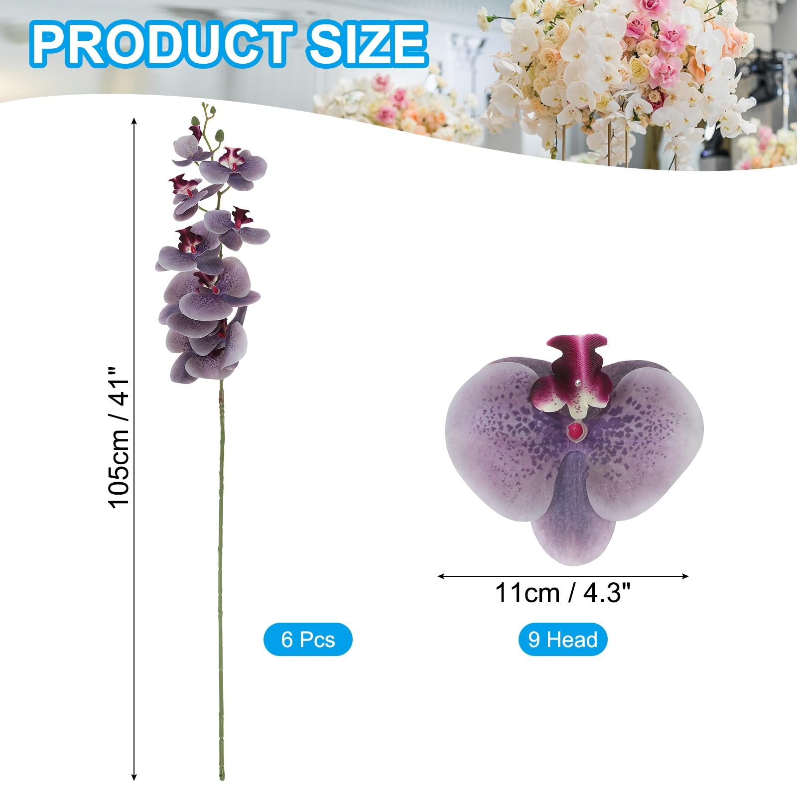 Artificial Orchid Stems 41″, 6 Pack 9 Heads Faux Phalaenopsis Flowers Real To…