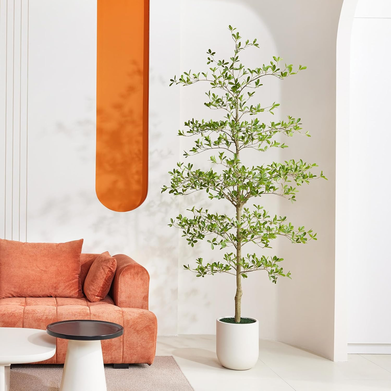 8FT Faux Black Olive Tree with White Planter – Elegant Indoor Decor