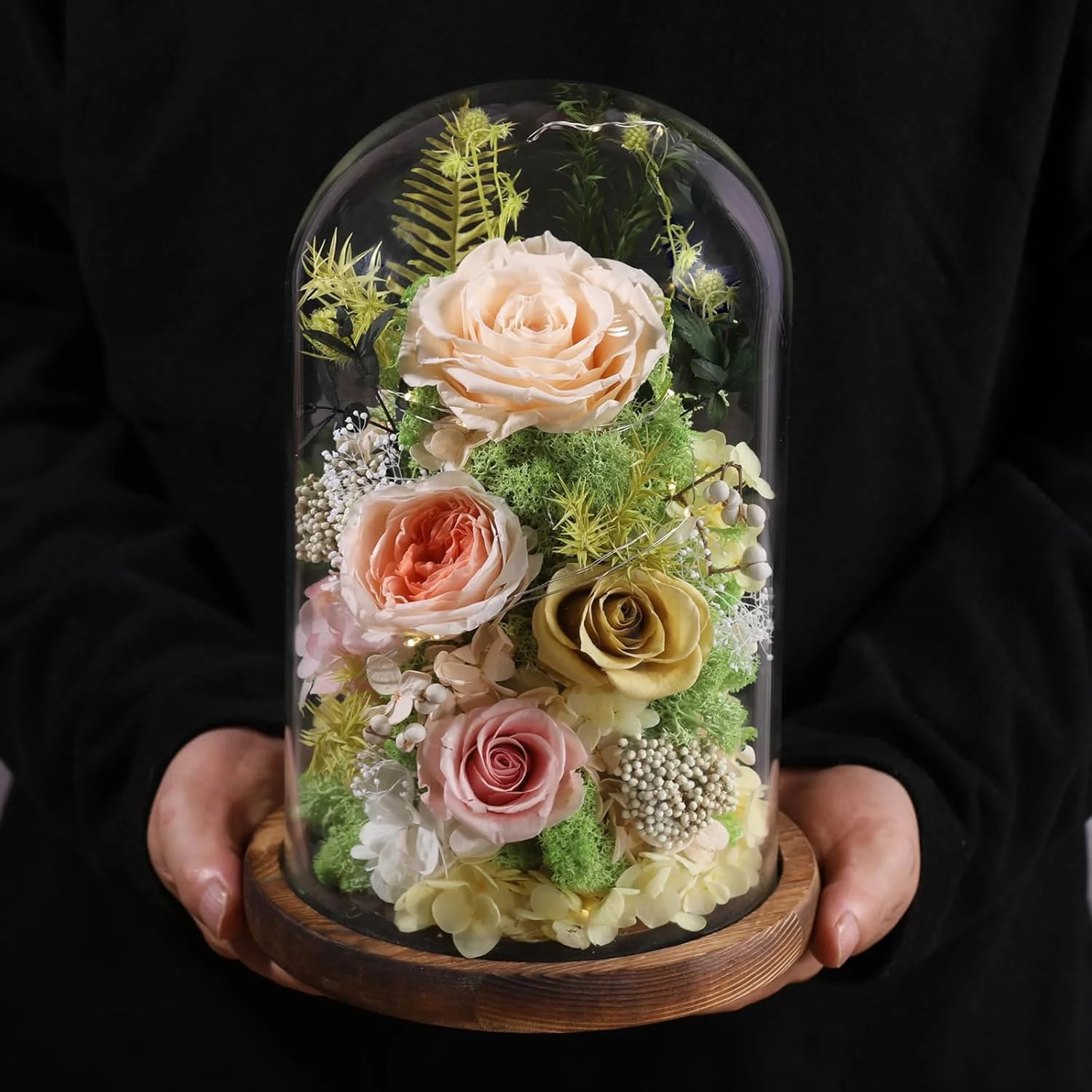 lovenfold Flowers for Delivery Preserved Flowers Rose in Glass Dome,Champagne Ro