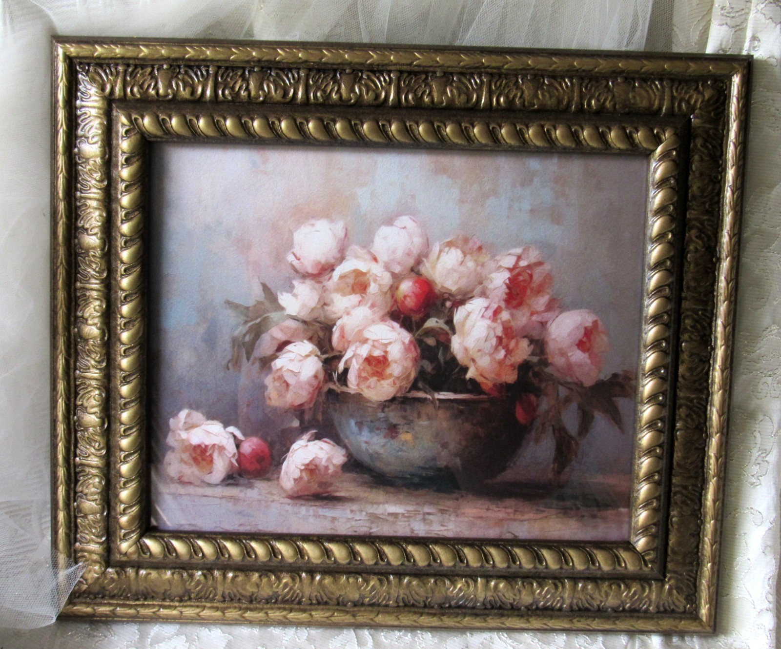 Pink Peony Home Decor,Antique Gold 8×10,Baroque,Victorian,Grand Millennial,Rose