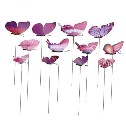 12pcs Purple Butterfly Plant Stakes 9.7in Tall- Colorful Metal Sticks for