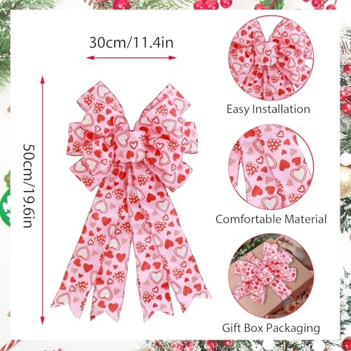Valentine Bows Red Heart Tree Topper Valentine’s Day Wreath Bows Pink Heart