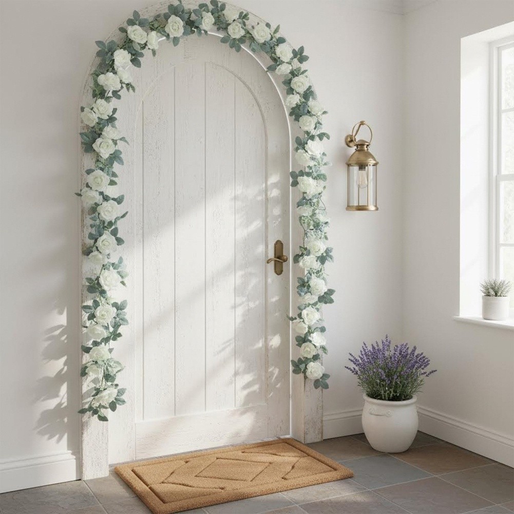 White Rose Garland 86.6 inches with Reinforced Wire Stem for Stability