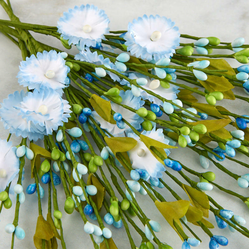 Factory Direct Craft Blue and Green Poly Silk Flower and Pip Berry Floral S