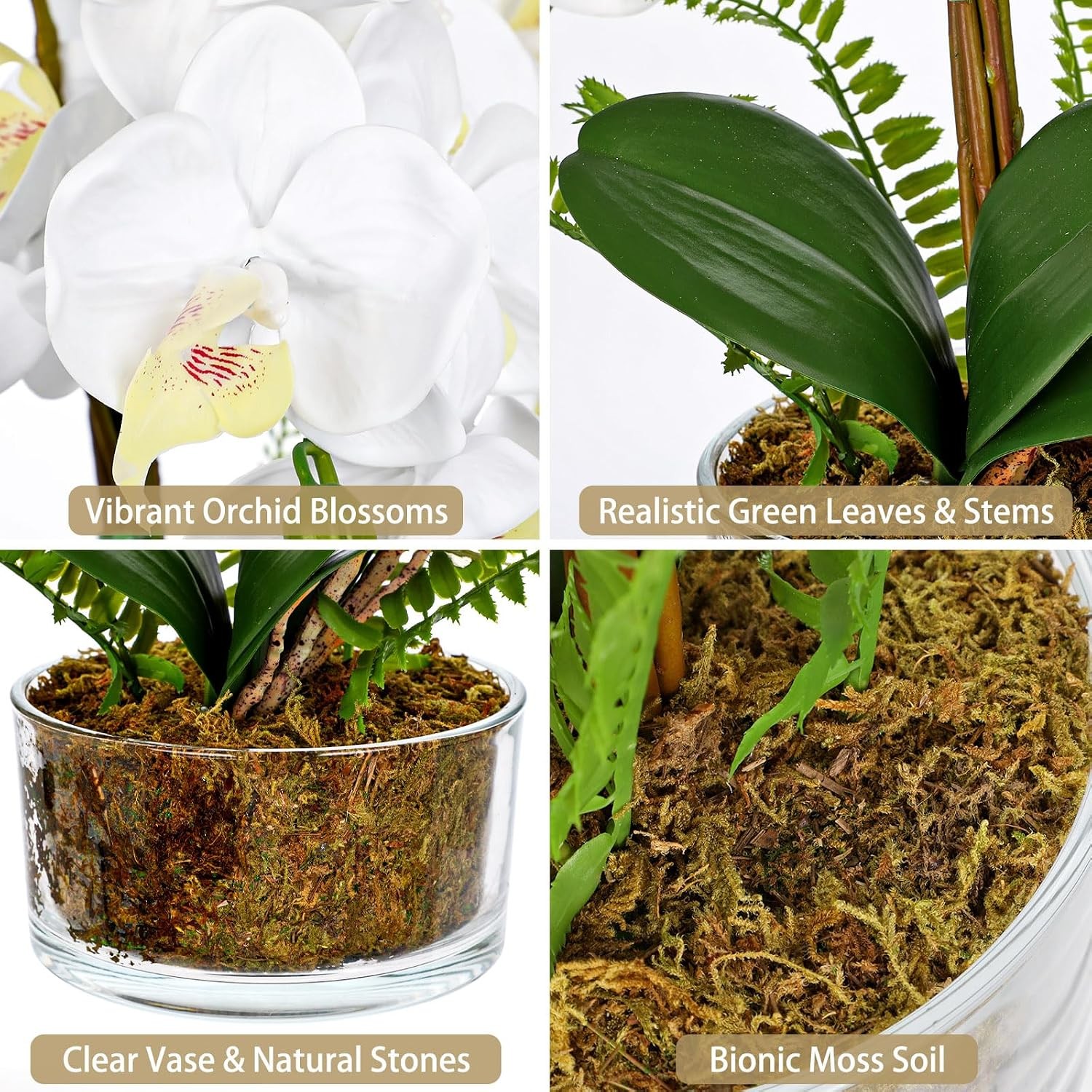 White Orchids Artificial Flowers 16.5″ Faux Orchids Plant in Pot Fake Flower