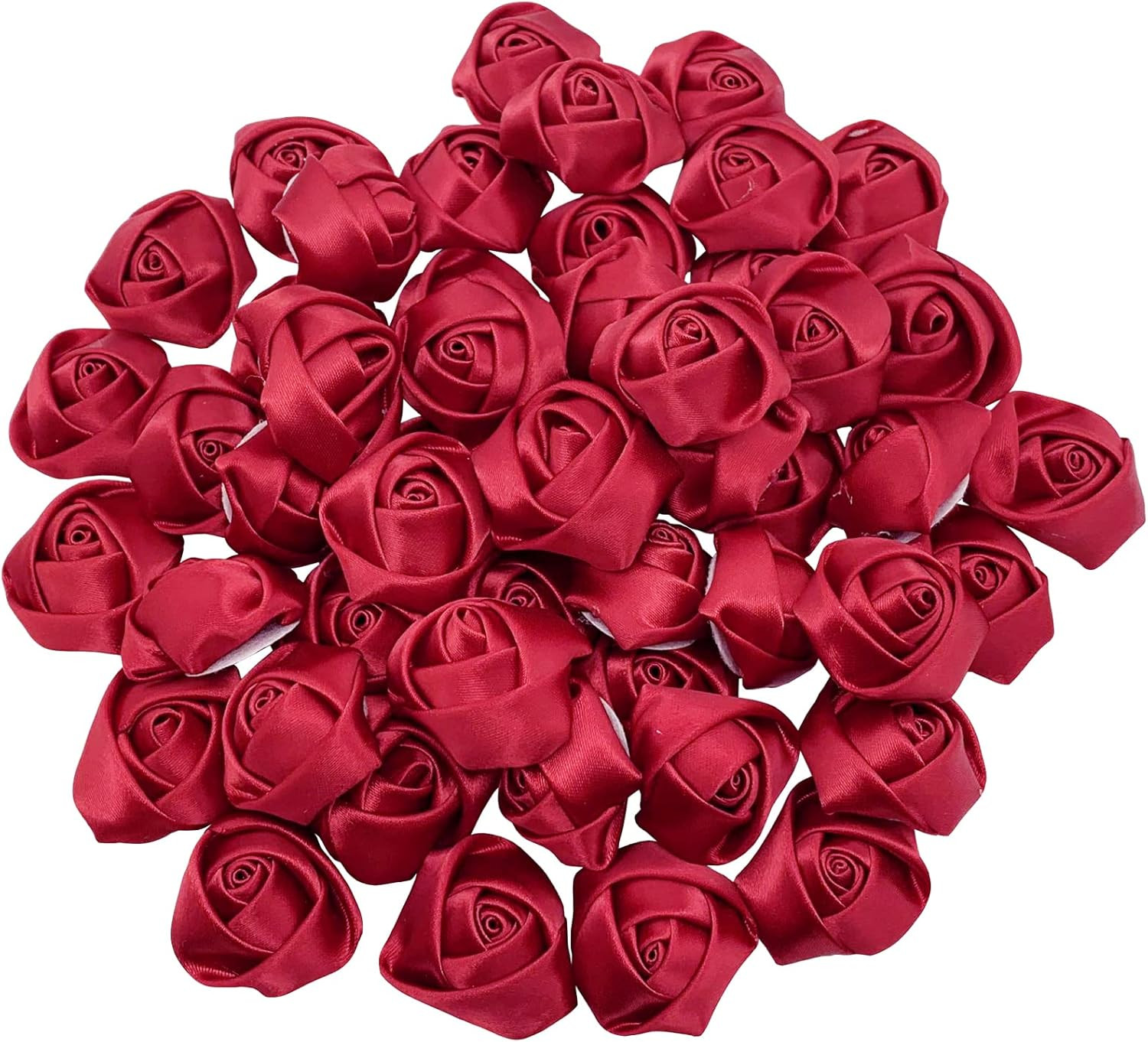 50Pcs Satin Ribbon Rose 4D Handmade Fabric Flowers 1.4″ for DIY Wedding Bouquet