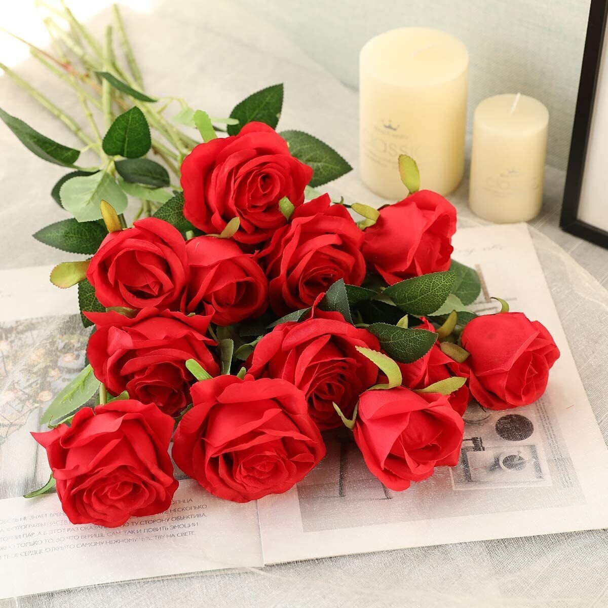 20pcs Artificial Rose Flower Red Silk Roses with Stem Flowers Bouquet Wedding US