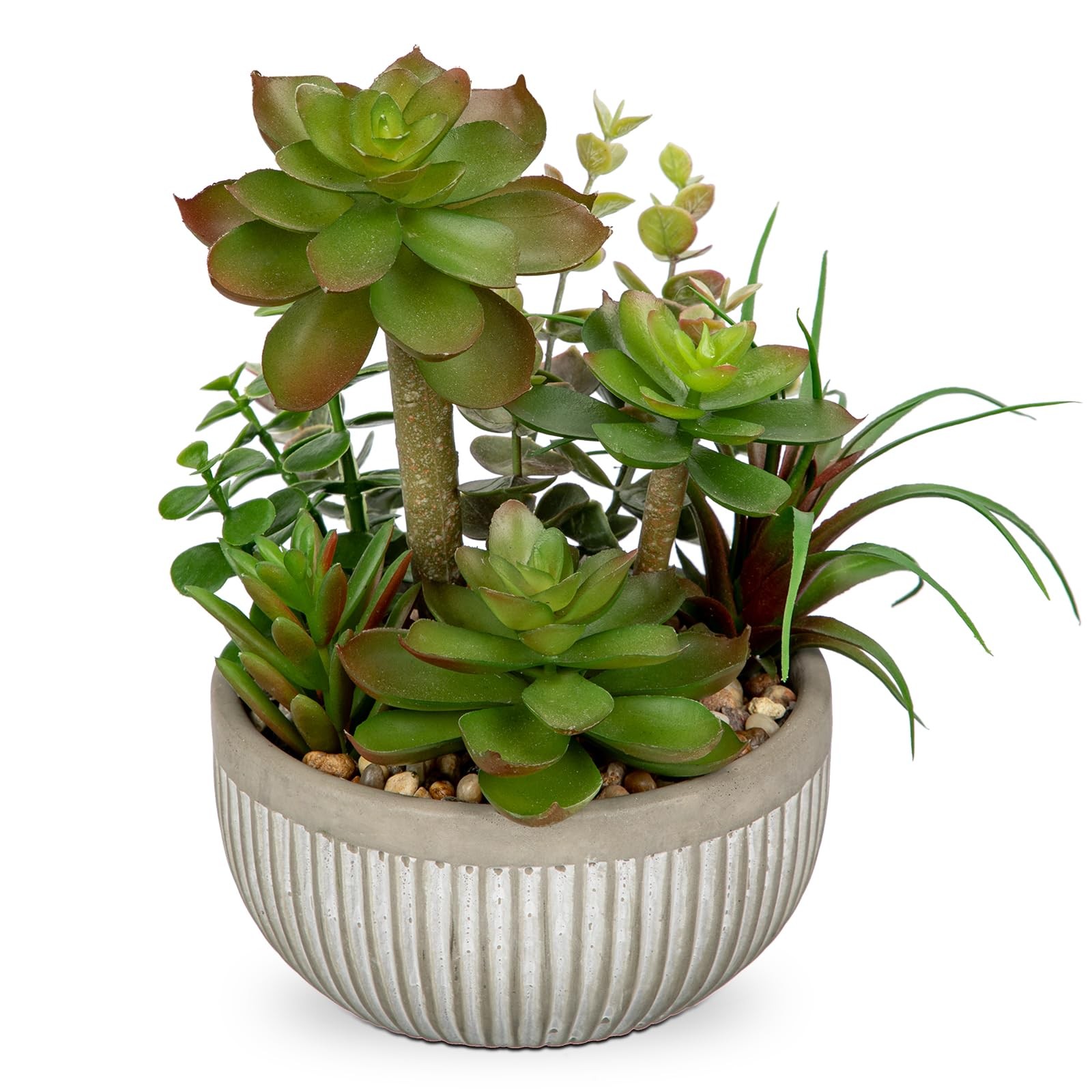 Small Faux Assorted Fake Succulent Plant Cement Potted Home Table Office Desk
