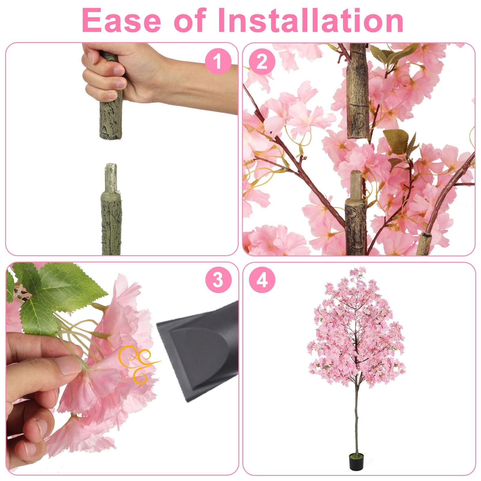 6Ft Tall Cherry Blossom Artificial Tree, Fake Tree Faux Silk Plant with Plast…