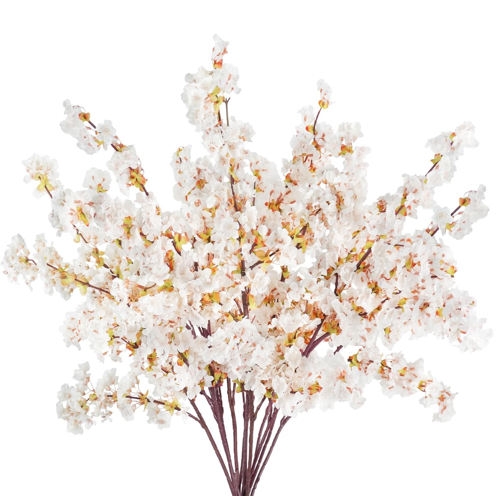 12 Pcs 40″ Faux Silk Cherry Blossom Stems – Real Touch Peach Flowers for Wedding