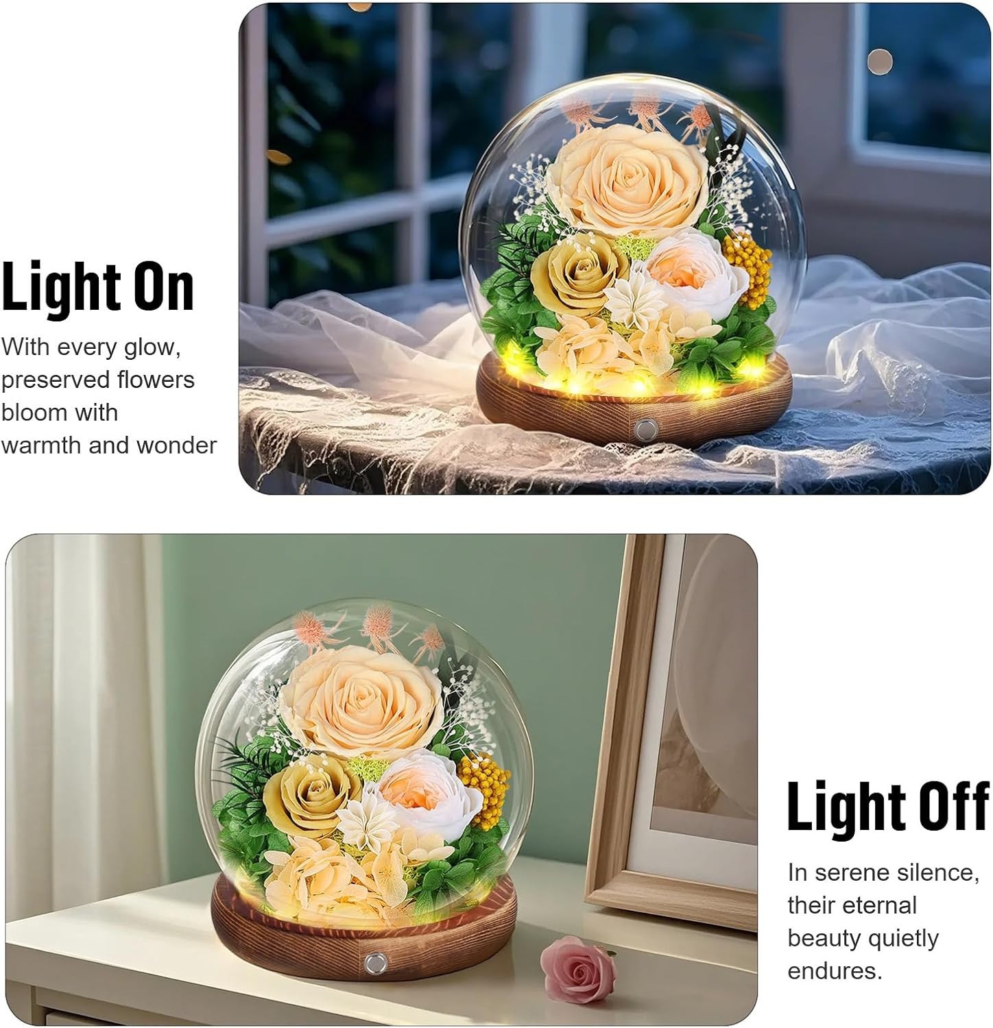 Eternal Rose Gift for Women, Preserved Real Forever Rose Flowers in Glass Dome
